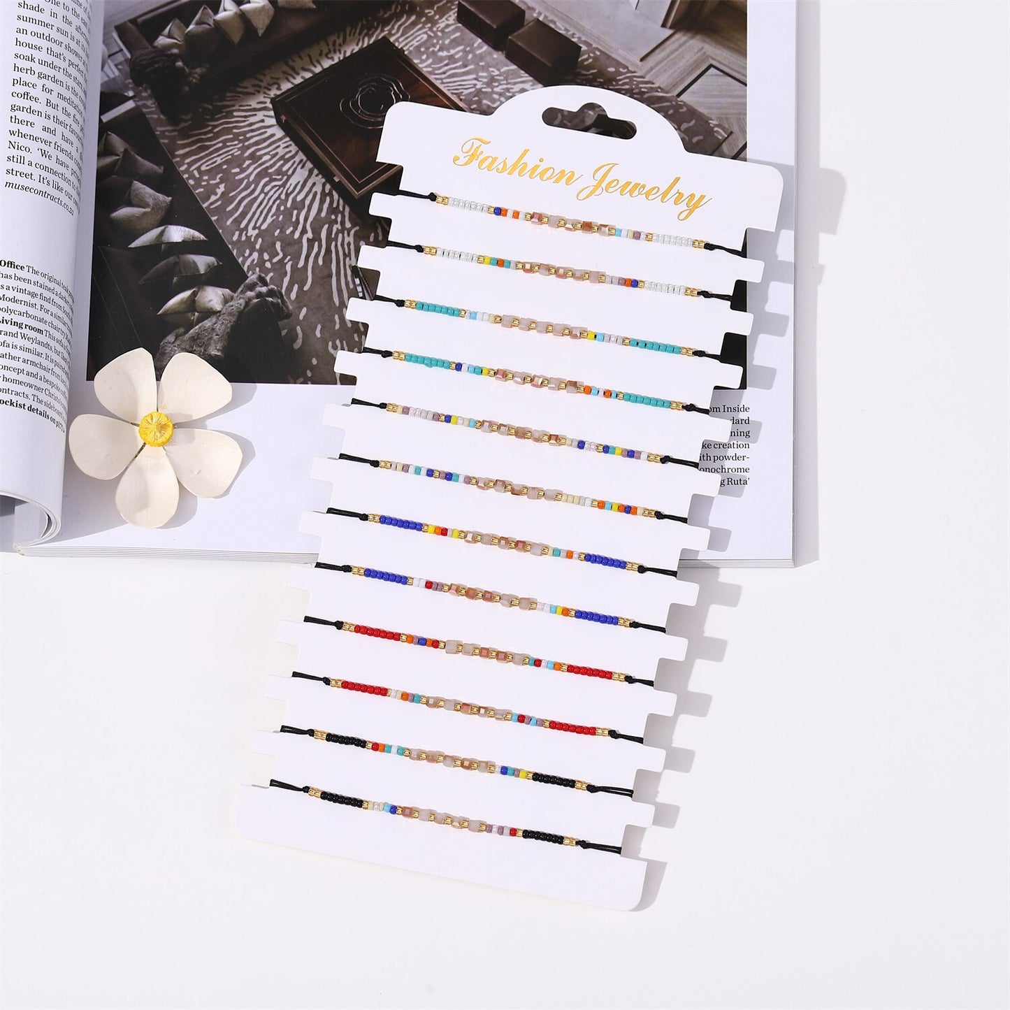 Women 12Pcs/Lot Crystal Seed Beads Natural Stone Charms Bracelets Adjustable String Wish Bracelets Jewelry Gifts for Girls