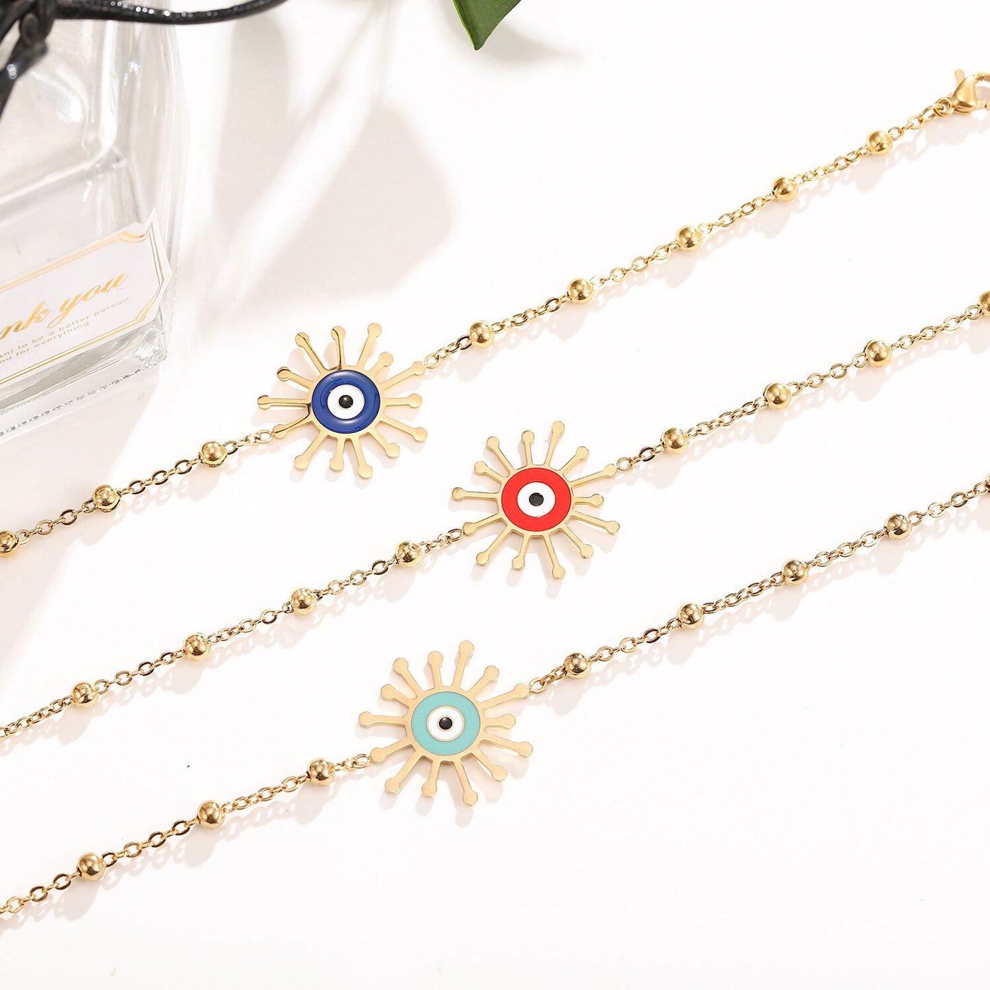 Lucky Big Turkey Evil Eye Pendant Bracelet Aesthetic Jewelry for Women Minimalist Adjustable Steel Titanium Chain Bangle Ankles