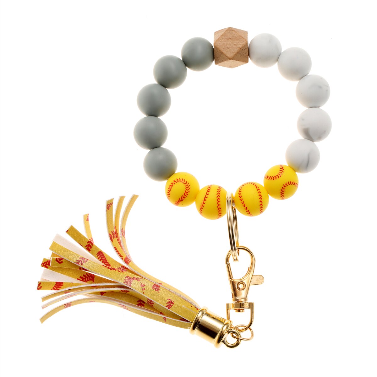 Fashion Silicone Key Ring Bracelets Wristlet Keychain Car Beaded Key Ring Bangle Chains for Women