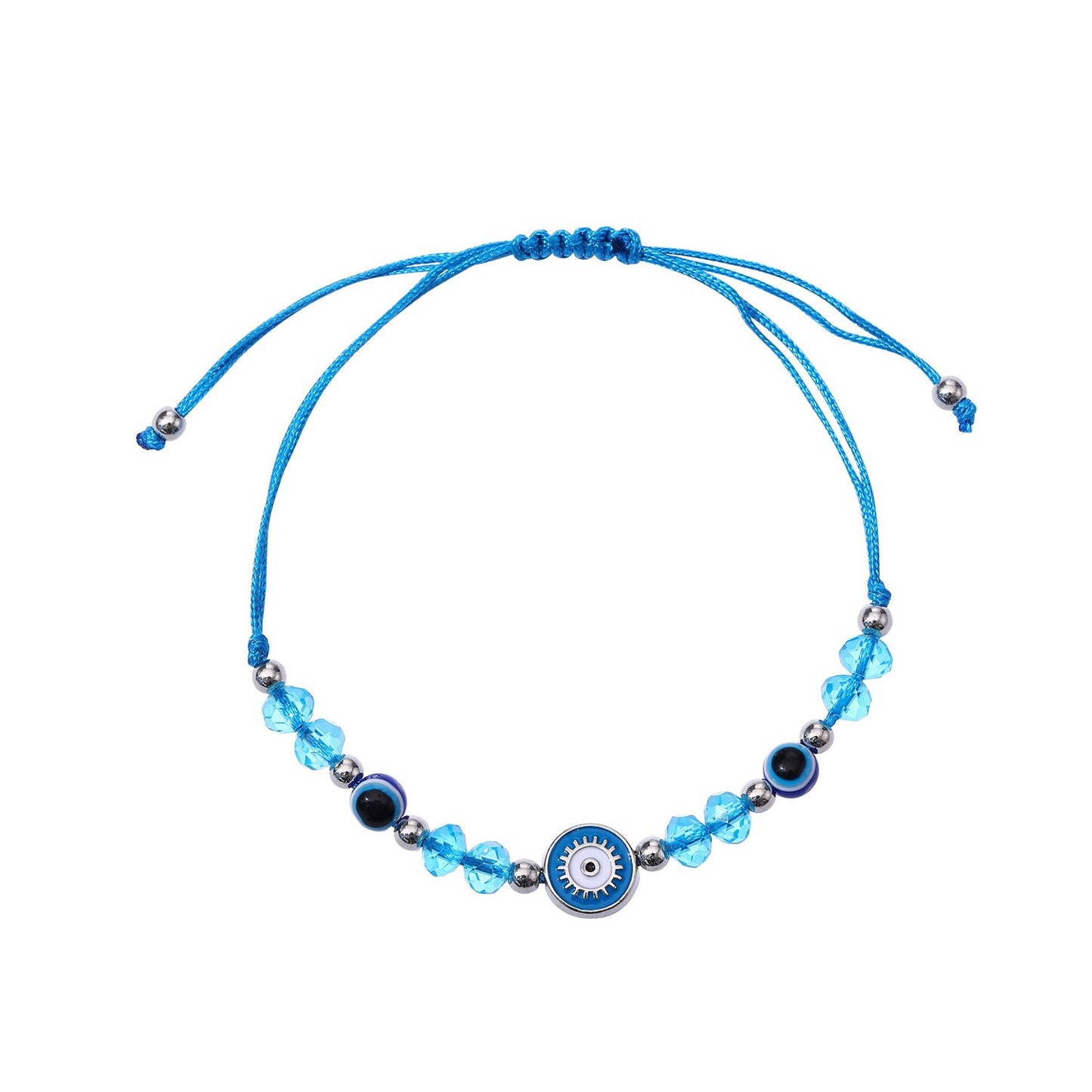 12 Pieces Colorful Crystal Evil Eye Beaded Charms Bracelets for Women Adjustable Beads Anklets Child Girl Wristband Cuff Jewelry
