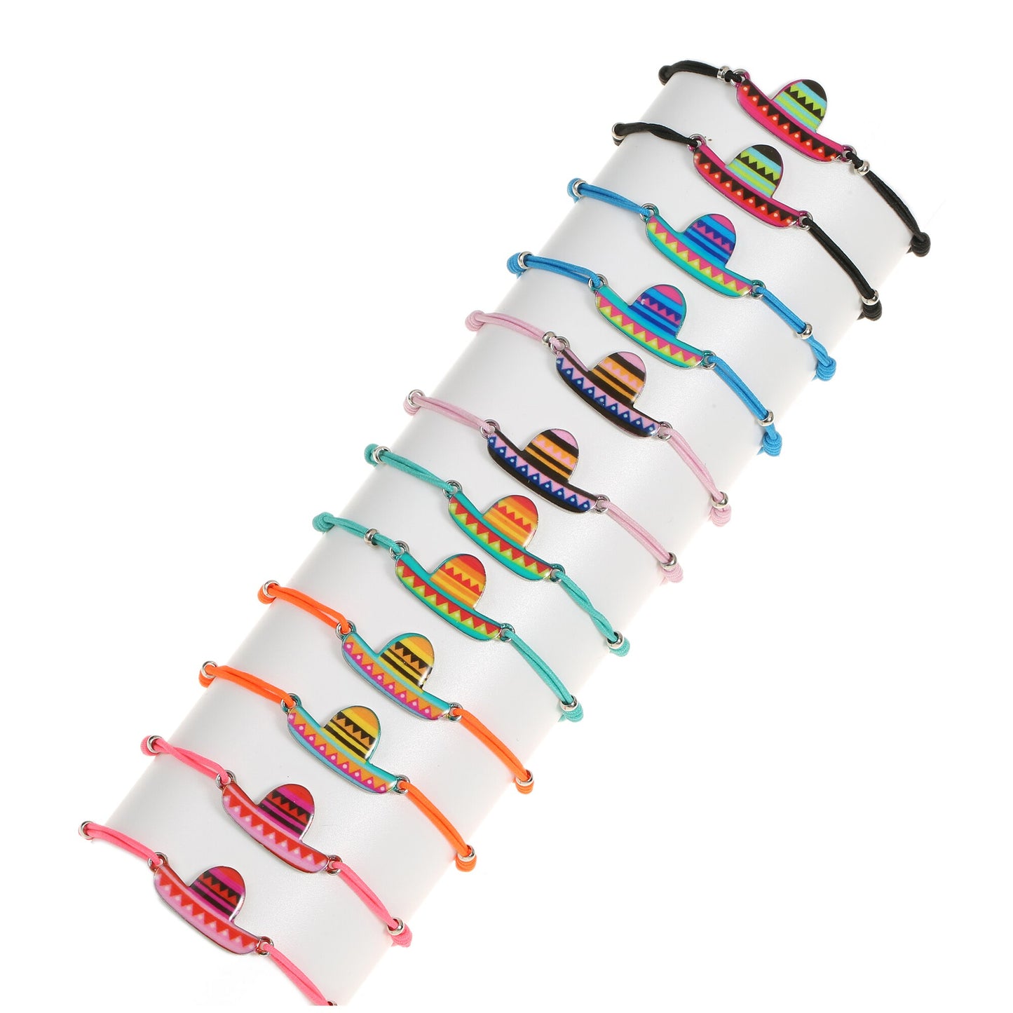 12Pcs Cute Colorful Oil Painting Straw Hat Charm Bracelet for Girl Kids Handmade Bead Braided Chain Friendship BFF Gift