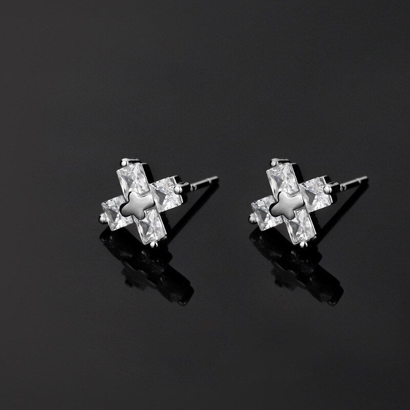 Trendy Cross Rhinestone Earrings Trendy Male Personality Cold Style Single Earrings Simple Boys Black Zircon Earrings Jewelry