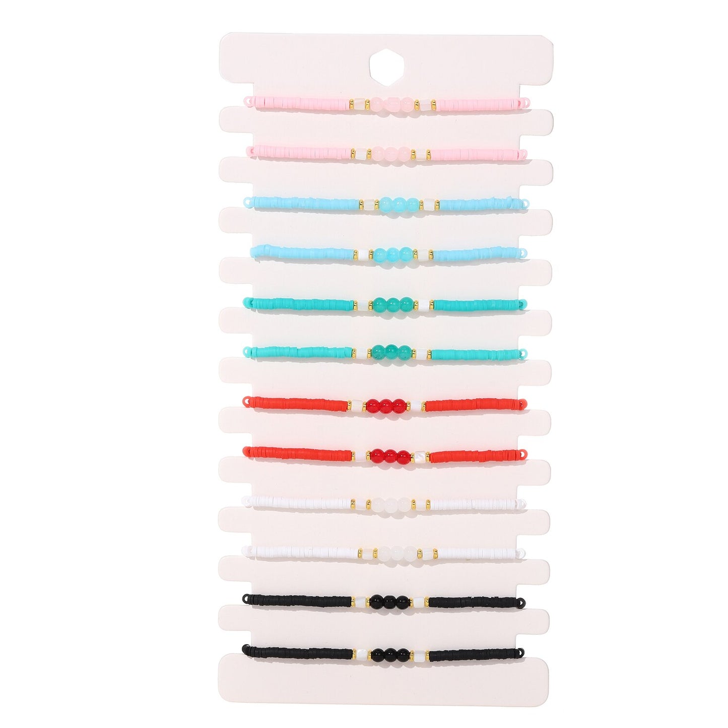 12pcs/lot Polymer Clay Stackable Charms Bracelets Boho Crystal Glass Beads Bracelet Anklet for Women Wholesale Jewelry