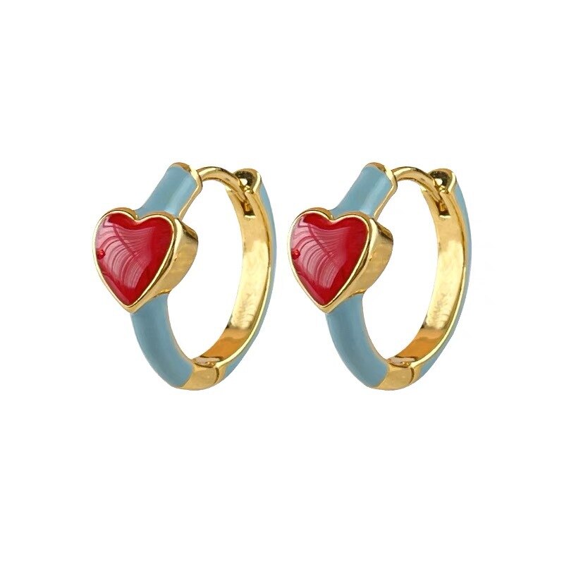 Trendy Colorful Drip Enamel Heart Hoop Earrings for Women Minimalist Symmetry Jewelry Engagement Studs Earrings 2023 New