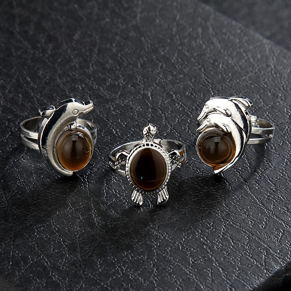 3Pcs/lot Animal Mood Ring Adjustable Size Turtle Dolphin Temperature Change Color Rings for Women Decoration Gifts