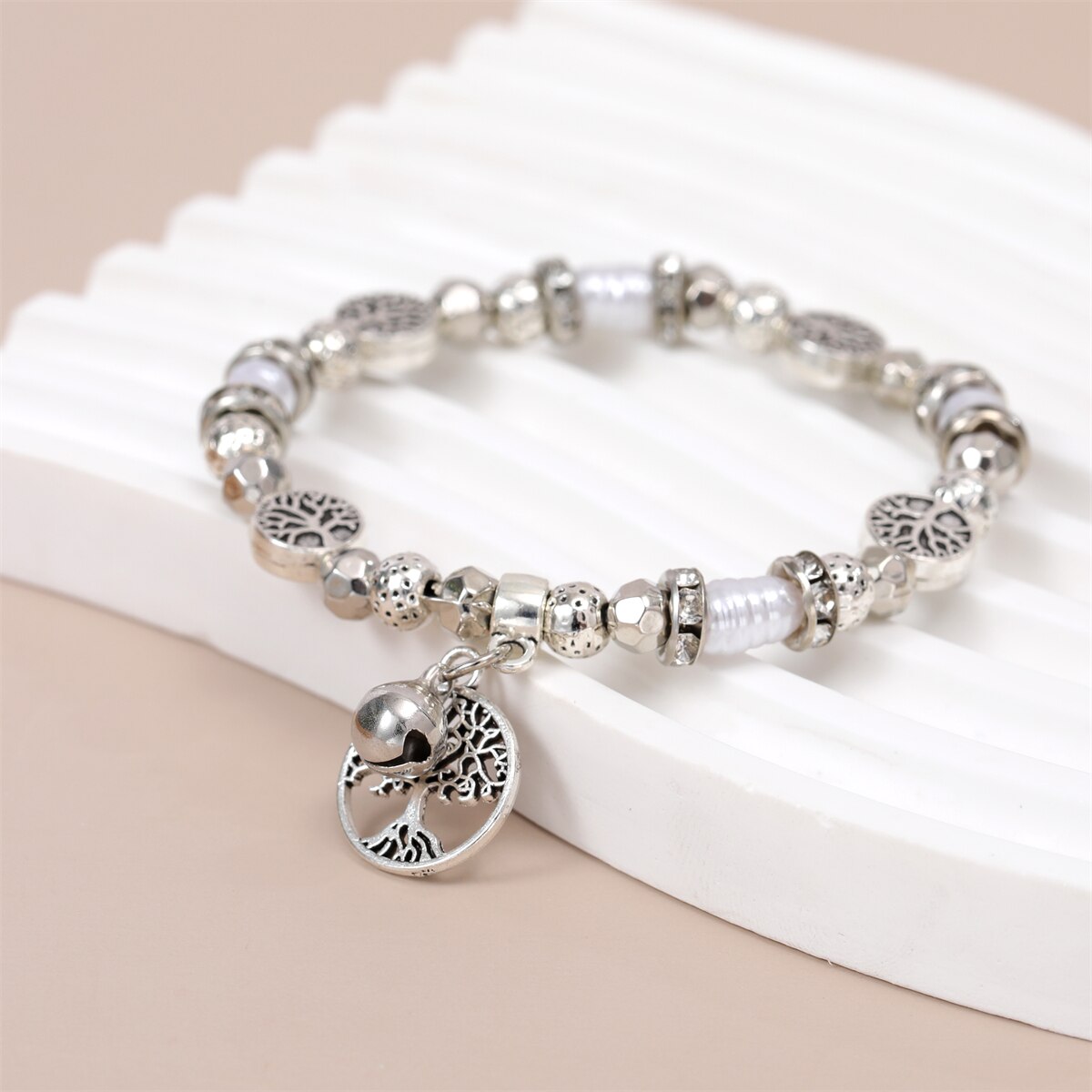 Fashion Metal Beads Disco Ball Charms Bracelets Bangles Tree of Life Pendant Adjustable Bracelet Jewelry for Women Man
