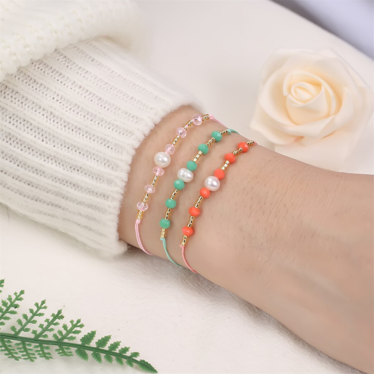 Handmade Pearl Bracelet & Bangle for Women Men Faceted Crystal Beads Pendant Adjustable Charm Stacking Femme Pulsera