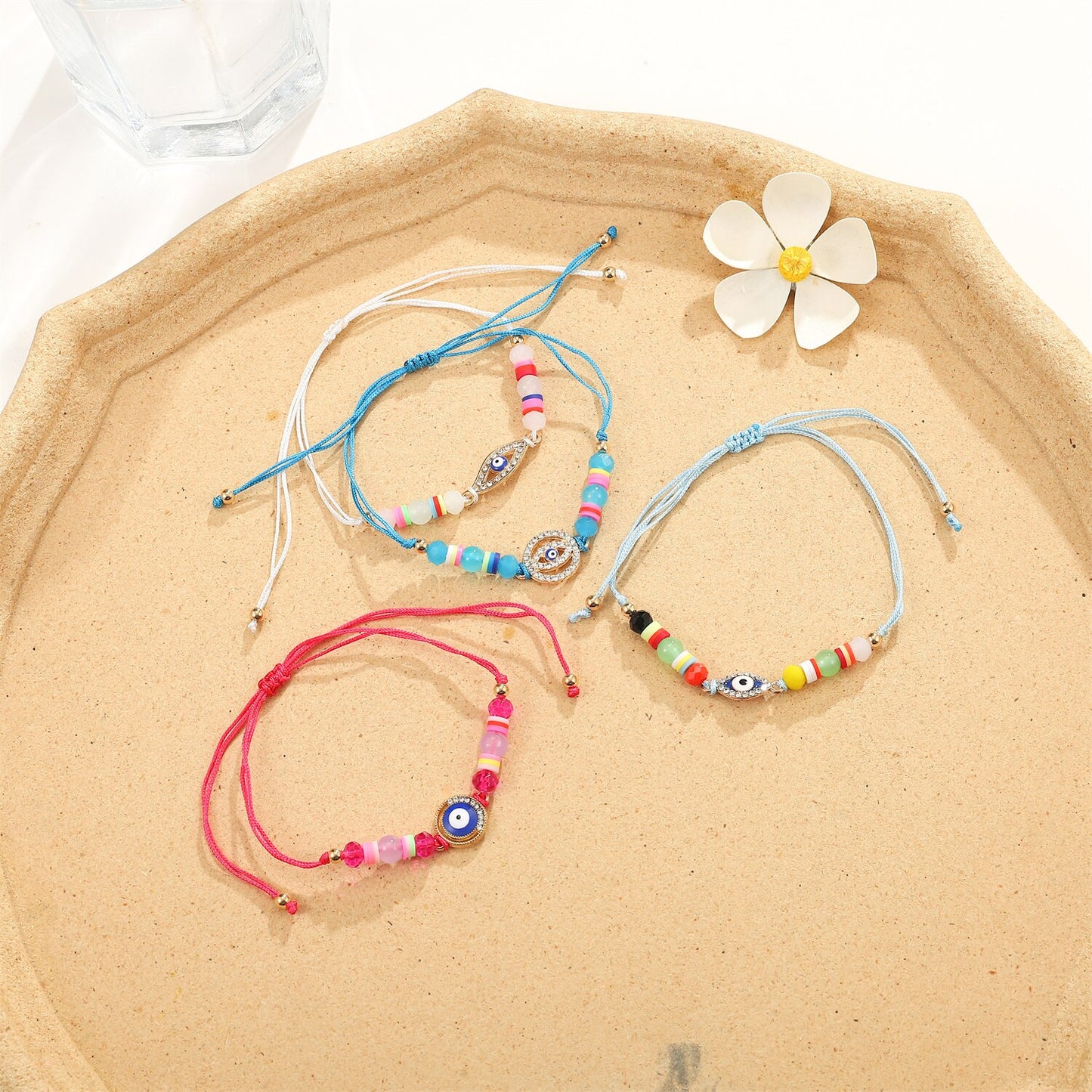12pcs Evil Eye Starfish Star Pendant Braided Charms Bracelets for Women Adjustable Rope Chain Anklets Beach Handmade Jewelry