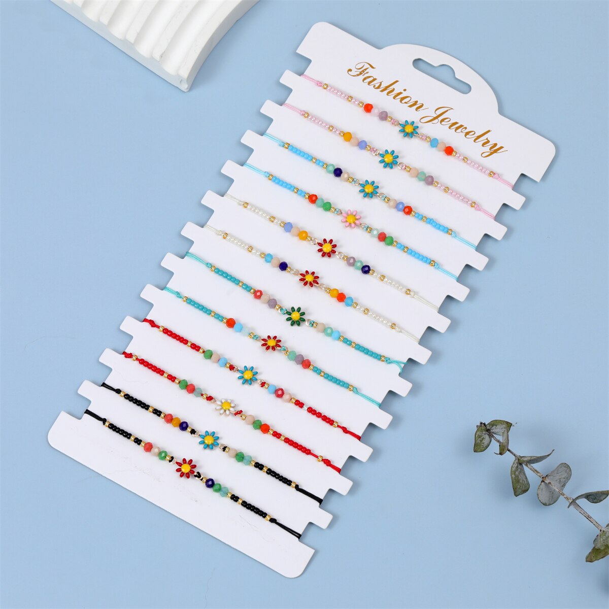 12pcs/lot Colorful Flower Women Bead Bracelets Summer Small Flowers Bohemian Handmade Adjustable Braided Bracelet Bangle Jewelry