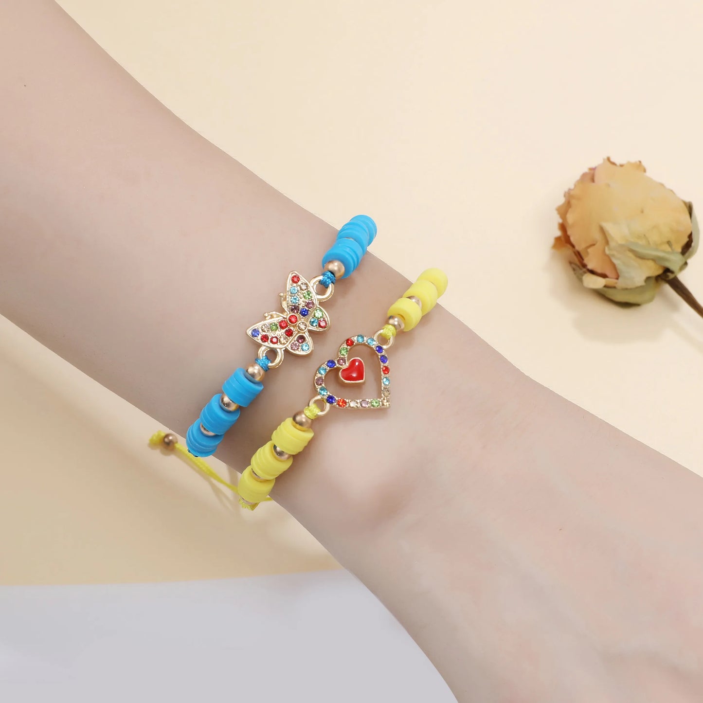 Women 12pcs Butterfly Dragonfly Love Dolphin Pendant Bracelet Colored Crystal Inlaid Adjustable Couple Bracelets Anklets Gift