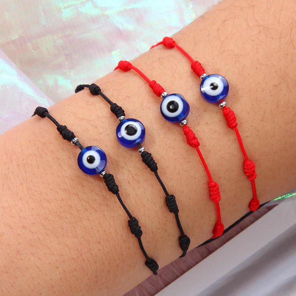 6Pcs Turkish Lucky Evil Eye Bracelets for Women Men Handmade Braided Red/Black Rope 7 Knots Lucky Bracelet Gift Wholesale