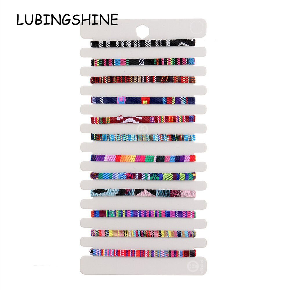 12 Pcs Boho Surfer Adjustable Waterproof Ethnic Bracelet Handmade Braided Bracelets Beach Colorful Thin String Rope Jewelry