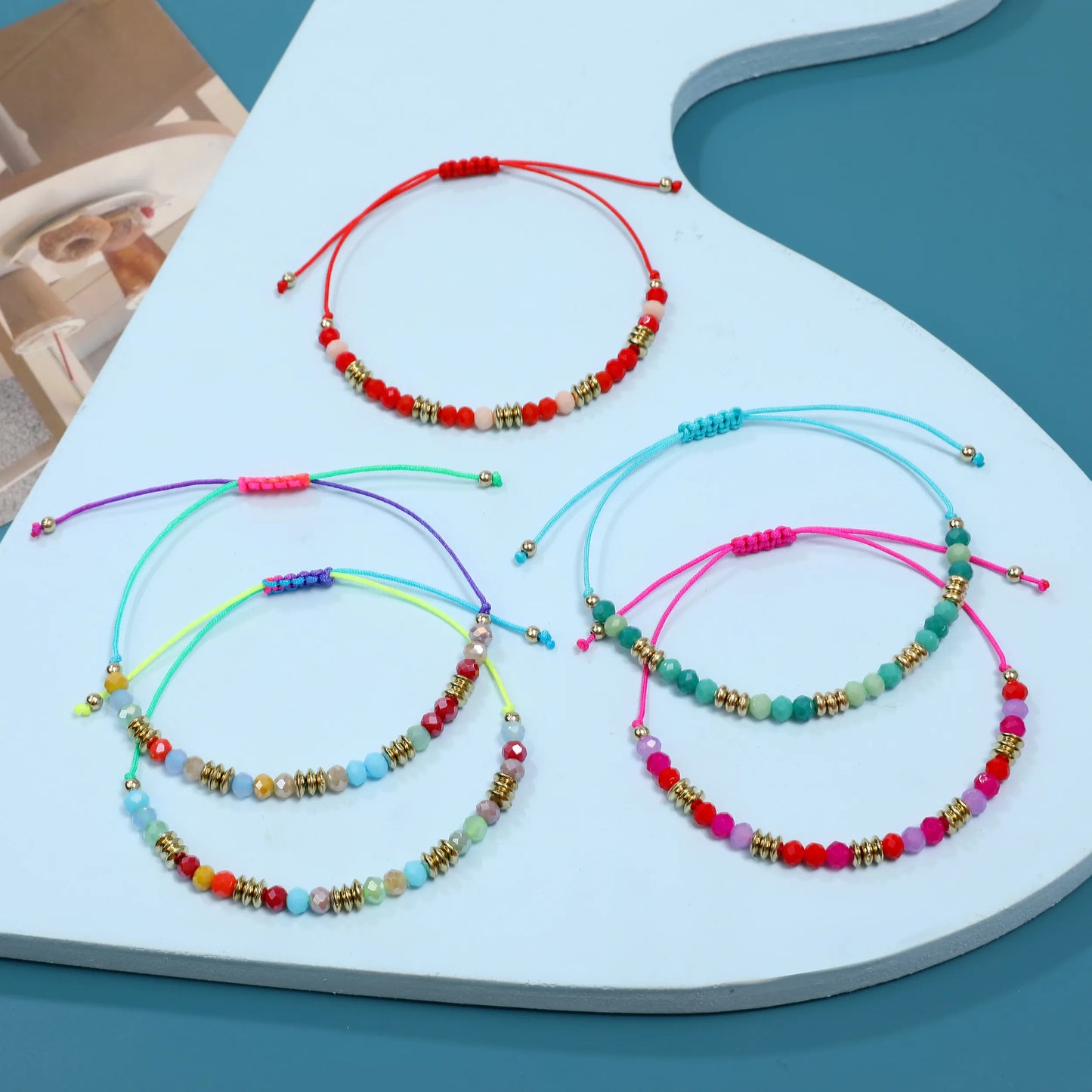 12pcs Colorful Crystal Beads Braided Bracele Adjustable Fashion Colorful Rice Beads Wrist Friendship Couple Children Jewelry