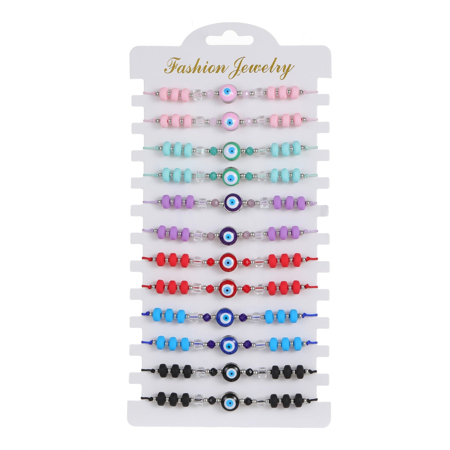 12pcs Blue Evil Eye Bracelet Bohemia Jewelry Handmade Woven Rope Acrylic Macaron Beaded Bracelets for Women Girl Gift