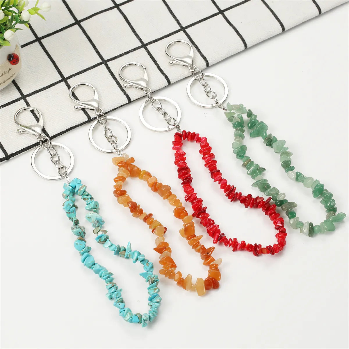 Natural Stone Mobile Phone Chain for Men Women Gravel Amethyst Quartz Stone Keychain Anti-lost Lanyard Bag Charm