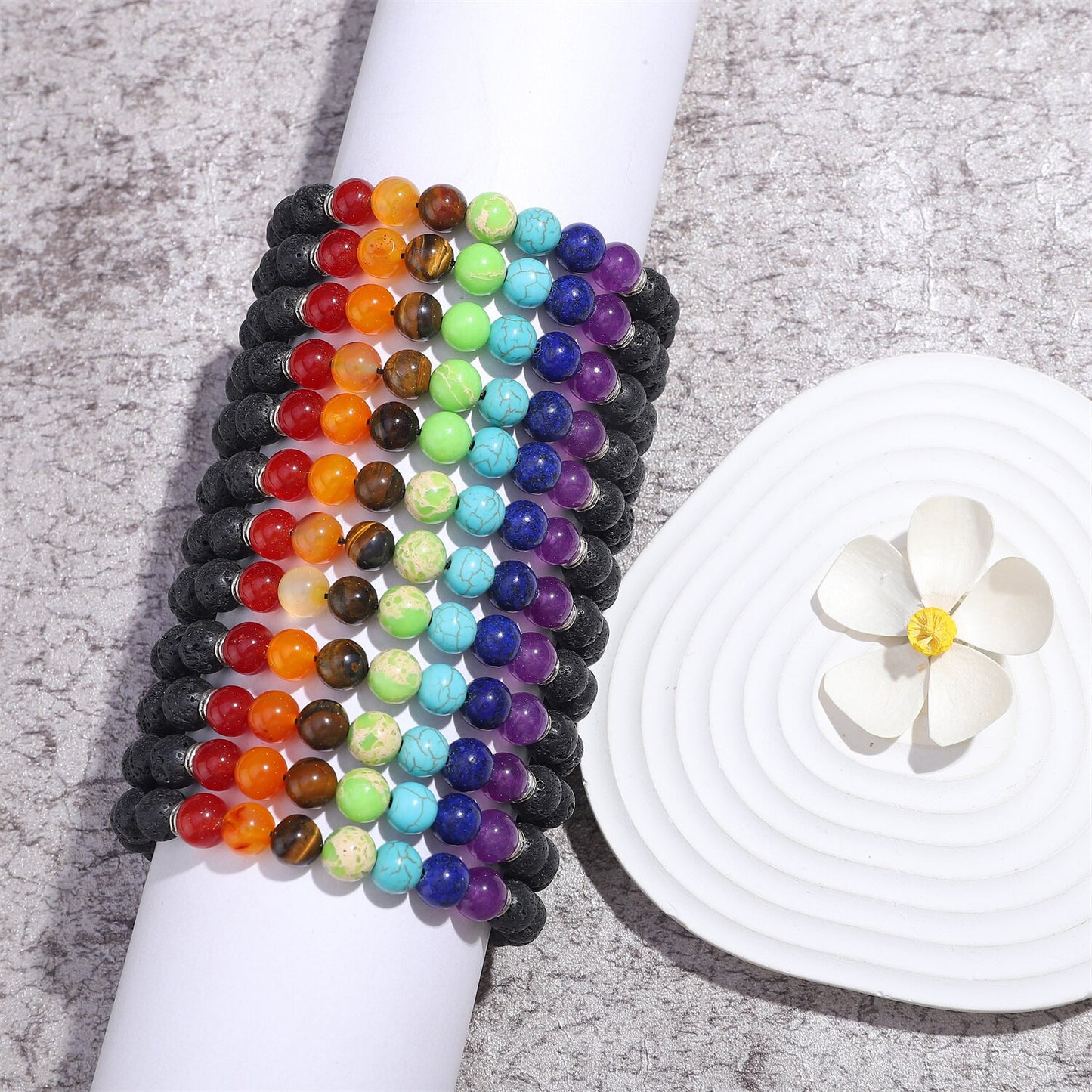 12pcs/lot 7 Chakra Healing Bead Bracelet Volcanic Rock Natural Stone Mala Pendant Buddha Balance Bracelets for Women Men Jewelry