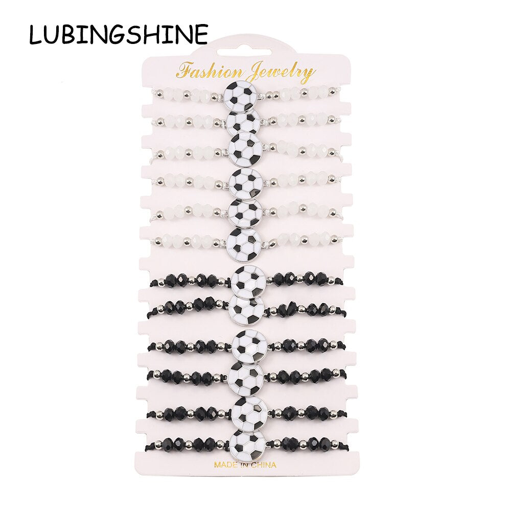 12pcs/lot Fashion Football Sports Bracelets Youth Sports Style Adjustable Braided Rope Chain Cuffs Wristband Jewelry