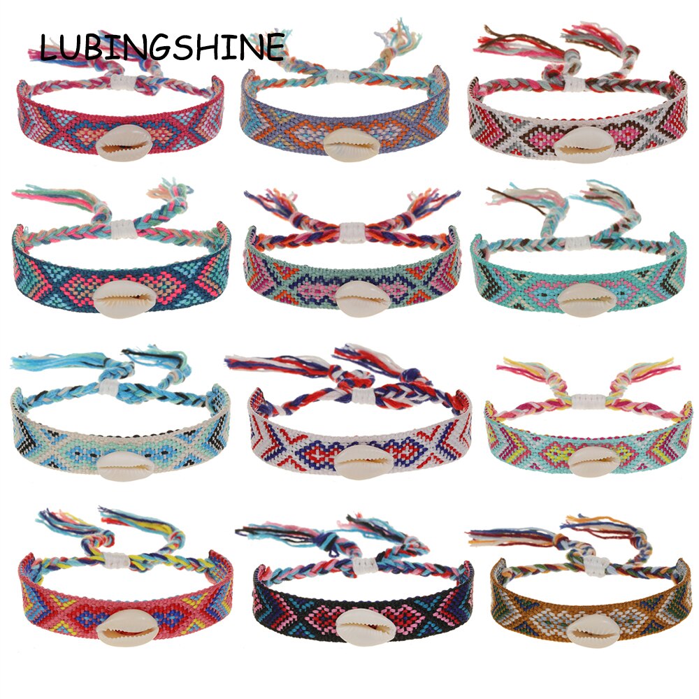 Bohemian Handmade Braid Shell Charms Bracelet Adjustable Rope Chain Bracelet Anklet for Women Girl Cuff Wristband Jewelry
