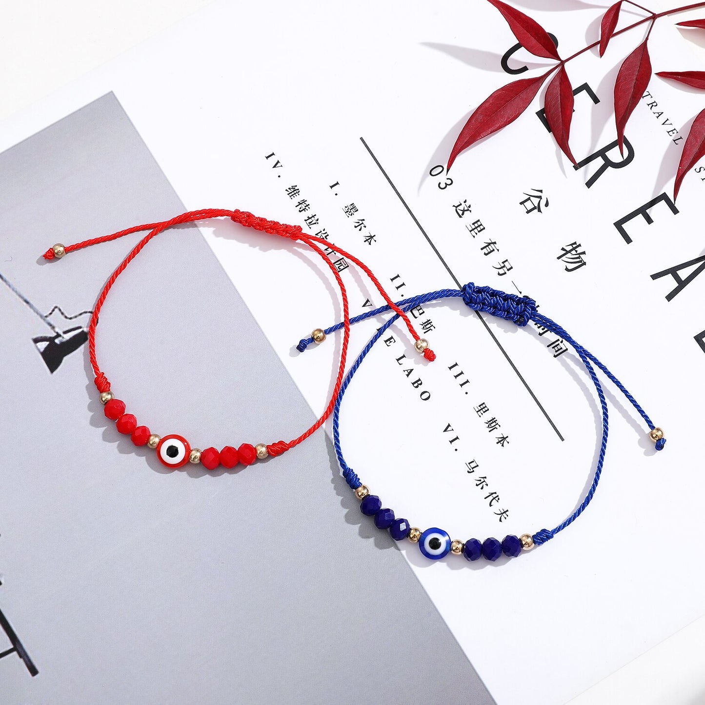 12pcs/lot Charms Knitted Bracelet for Women Adjustable Turkey Blue Evil Eye Crystal Beads Bracelets Anklet Jewelry Wholesale