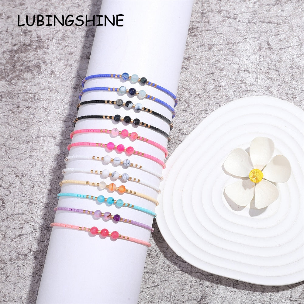 12pcs/lot Natural Stone Bracelet Crystal Seed Bead Couple Braided Adjustable Rope Chain Bracelets for Women Friendship Jewelry