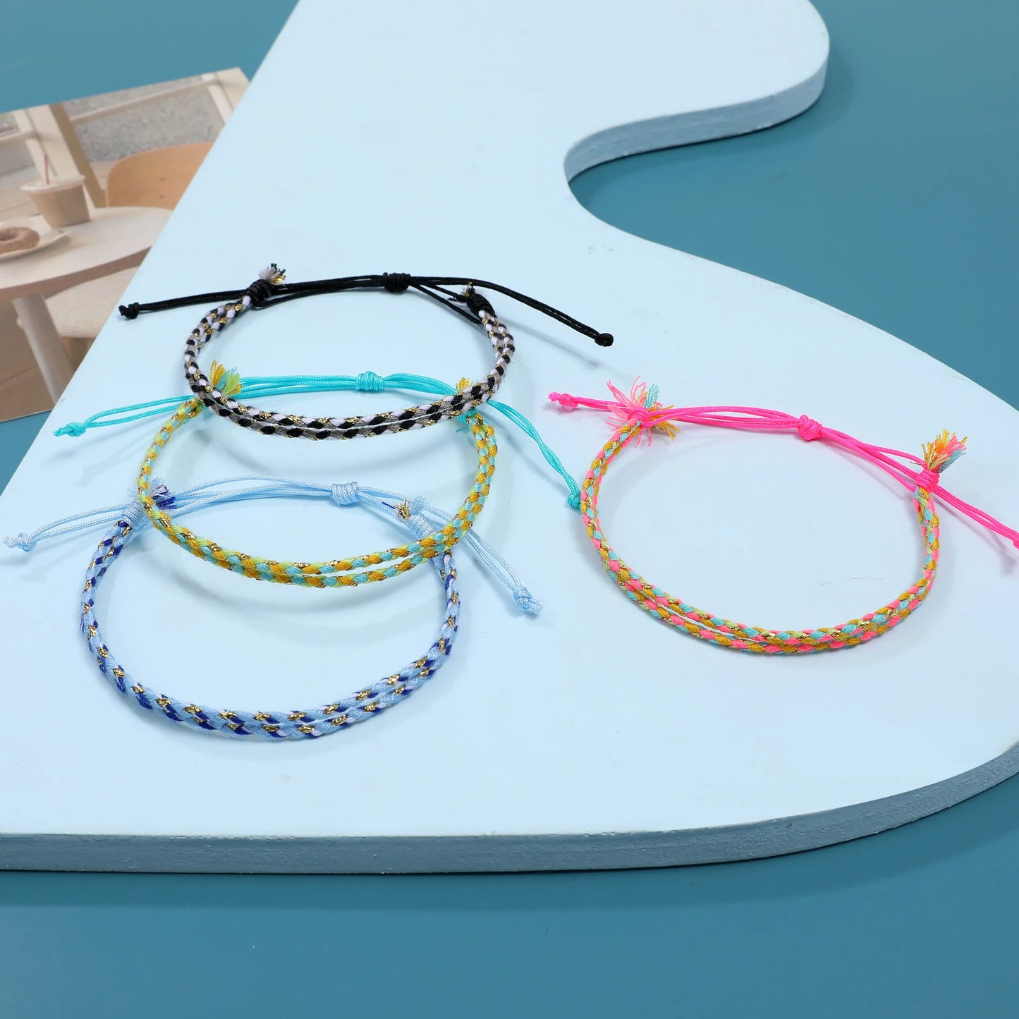 12pcs Double Strand Gold Colored Thread and Cotton Thread Braided Bracelet Set for Women Men Surf Vacation Anklets