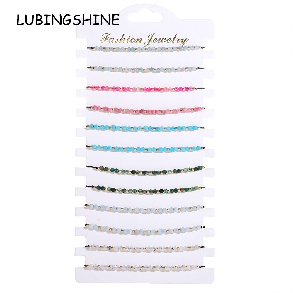 12pcs/lot Colorful Crystal Beads Charms Bracelets for Women Men Adjustable Charms Rope Chain Anklets Girl Jewelry
