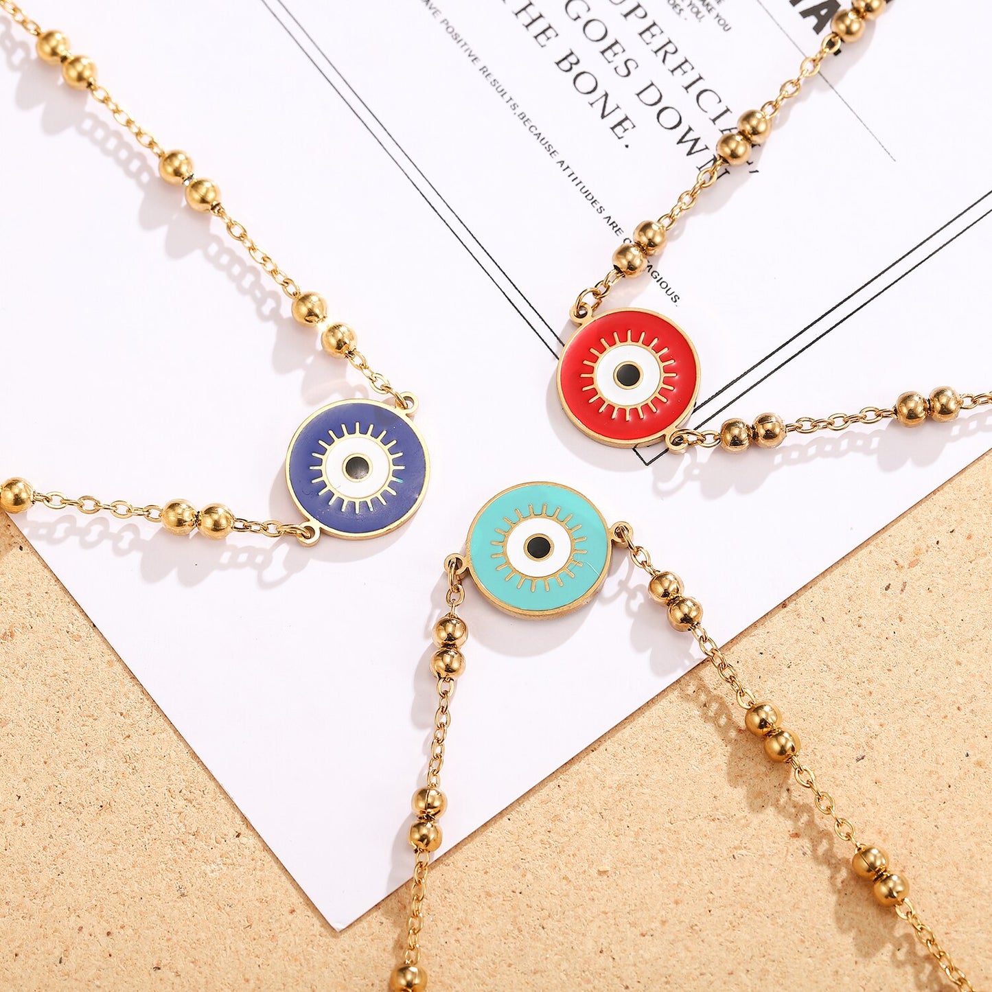 Turkey Stainless Steel Round Evil Blue Eye Charm Bracelet Gold Silver Color Brass Chain Bracelets for Women Men 2023 New