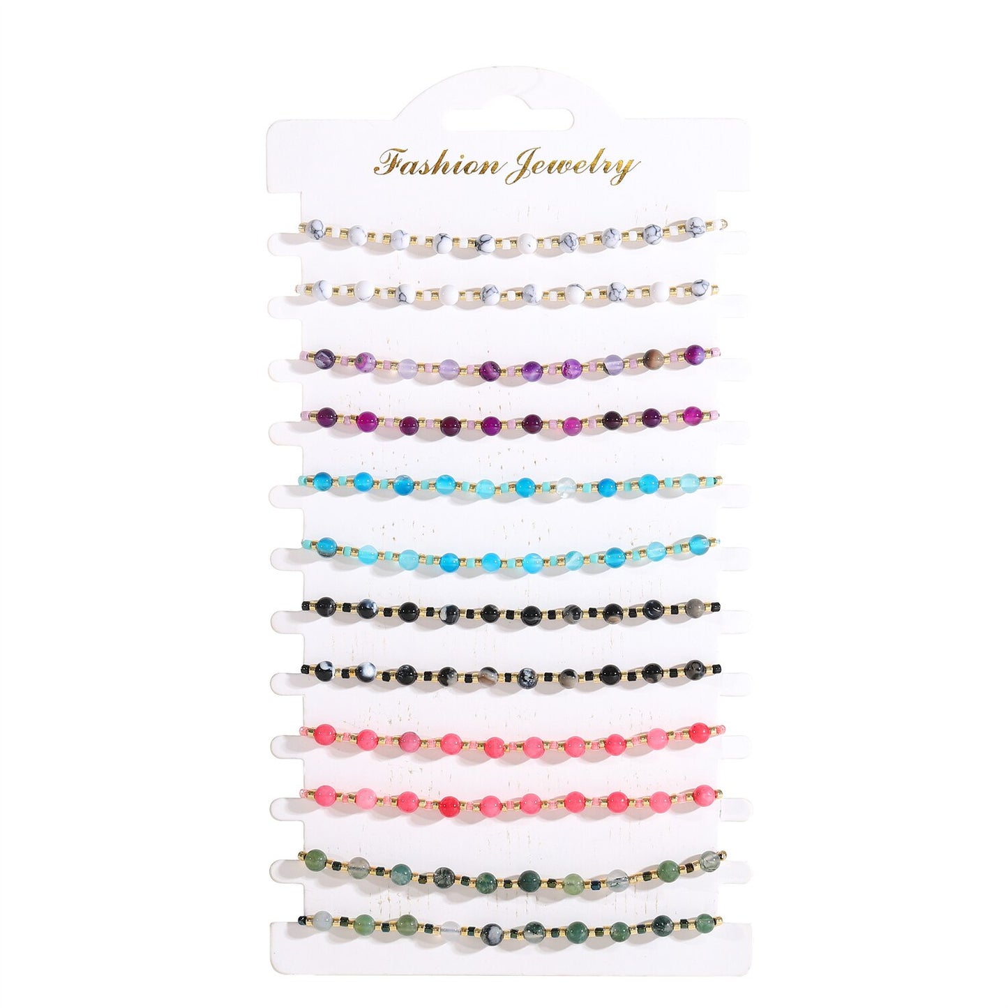 12pcs Natural Stone Bead Charm Bracelets for Women Adjustable Chain Bracelet Anklet Wristband Girl Jewelry Pulsera Wholesale
