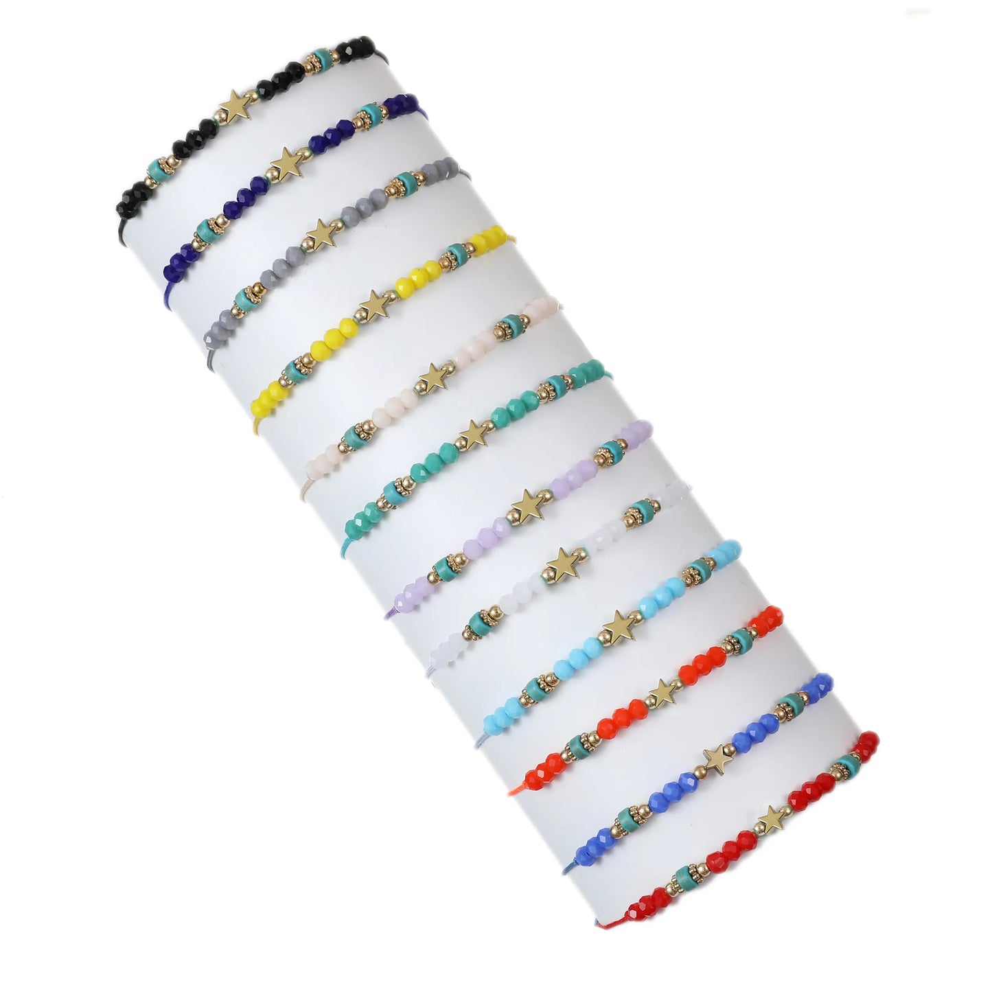 12pcs/lot Star Charms Braided Bracelet for Women Child Crystal Bead Adjustable Rope Chain Yoga Anklet Bohemian Jewelry