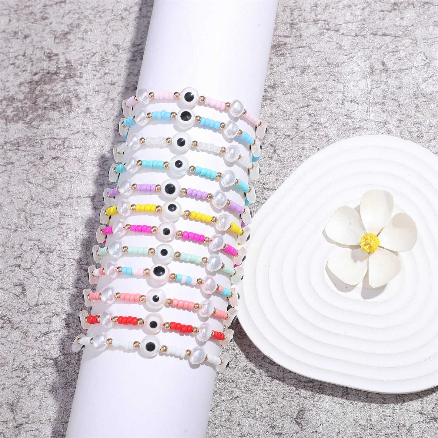 12pcs Evil Eye Pearl Charms Braided Bracelets for Women Child Seed Beads Adjustable Rope Chain Anklets Beach Handmade Jewelry