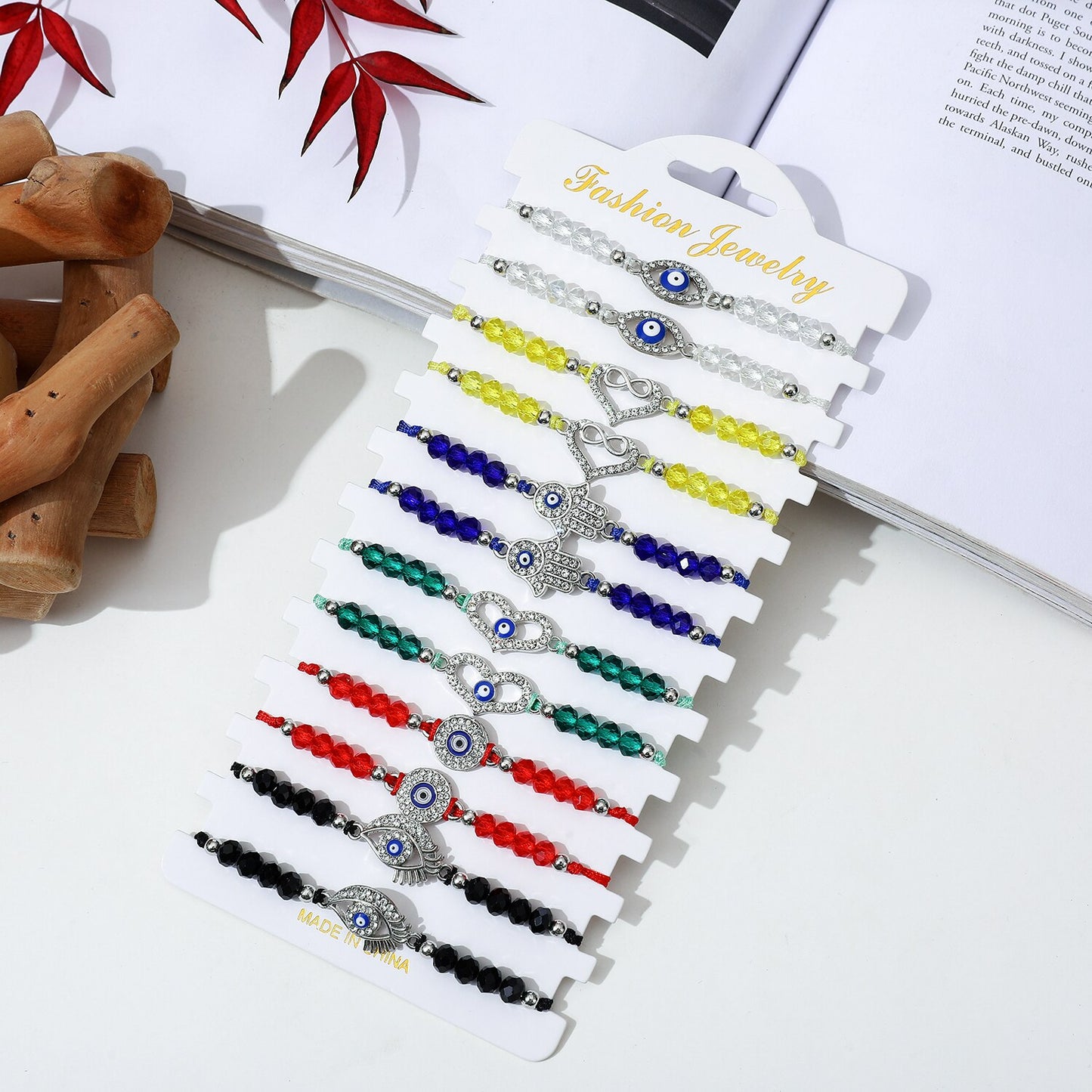 Boho 12pcs/Sets Infinite Love Heart Bracelets for Women Child Rhinestones Adjustable Rope Chain Evil Eye Charms Anklets Jewelry