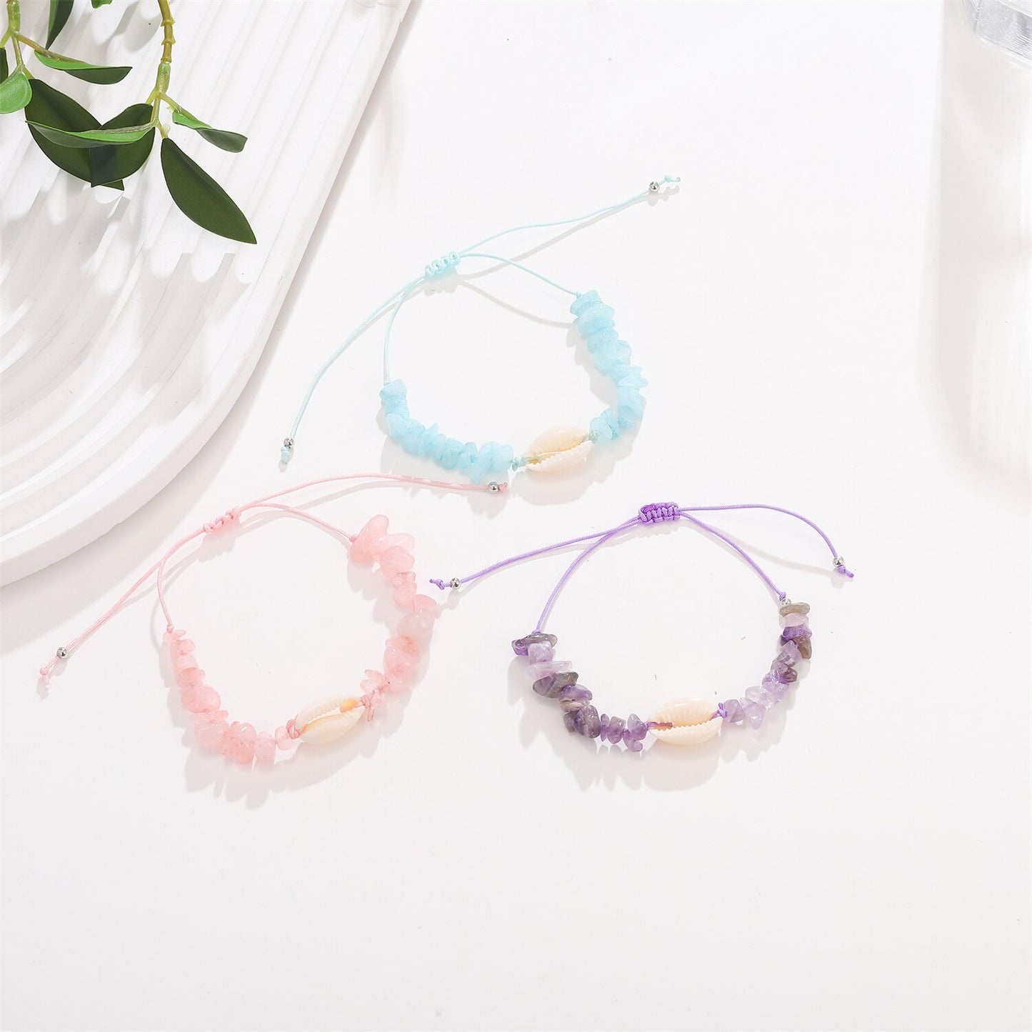 12pcs/lot Women Natural Stone Quartz Stone Bracelets&Bangles Braided Adjustable Chain Bracelet Anklet Wristband Jewelry