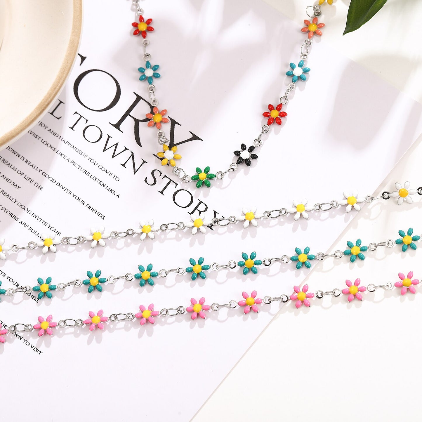 Stainless Steel Color Drip Blossom Flower Pendant Bracelet Aesthetic Jewelry for Women Minimalist Adjustable Chain Bangle Ankles