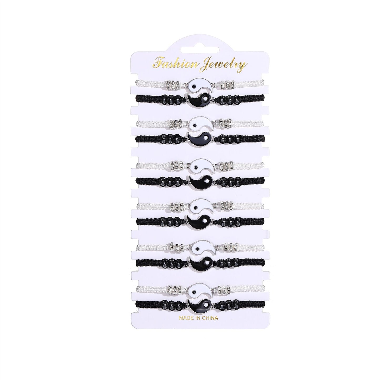 12pcs/Lot Black/white Yin and Yang Tai Chi Pendant Bracelets for Women Crystal Beads Chain Braid Rope Anklet Amulet Jewelry