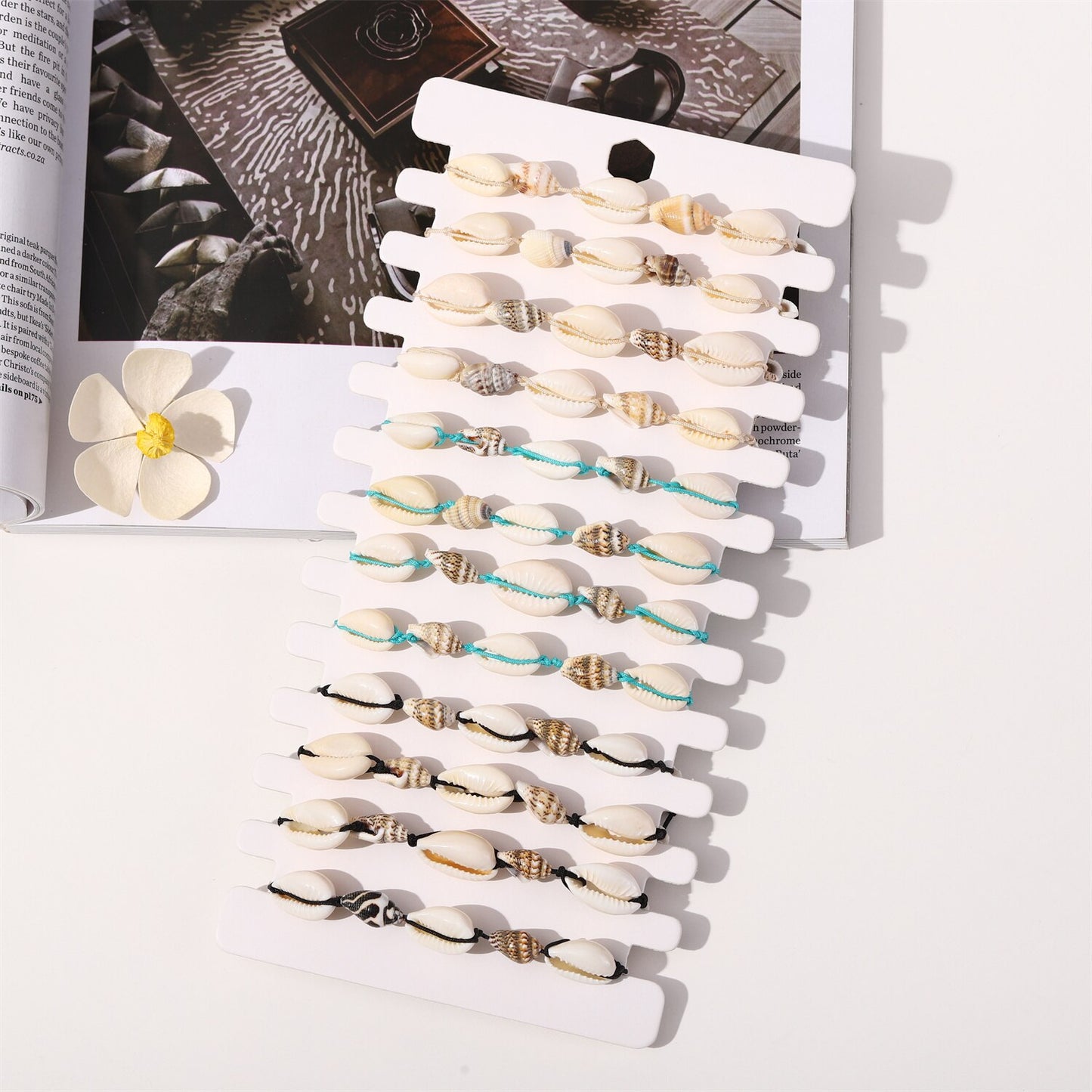 12Pcs/Lot Beach Conch Shell Bracelets Anklets Set for Women Girls Summer Handmade Ankle Bracelet Adjustable Bangle Wholesale