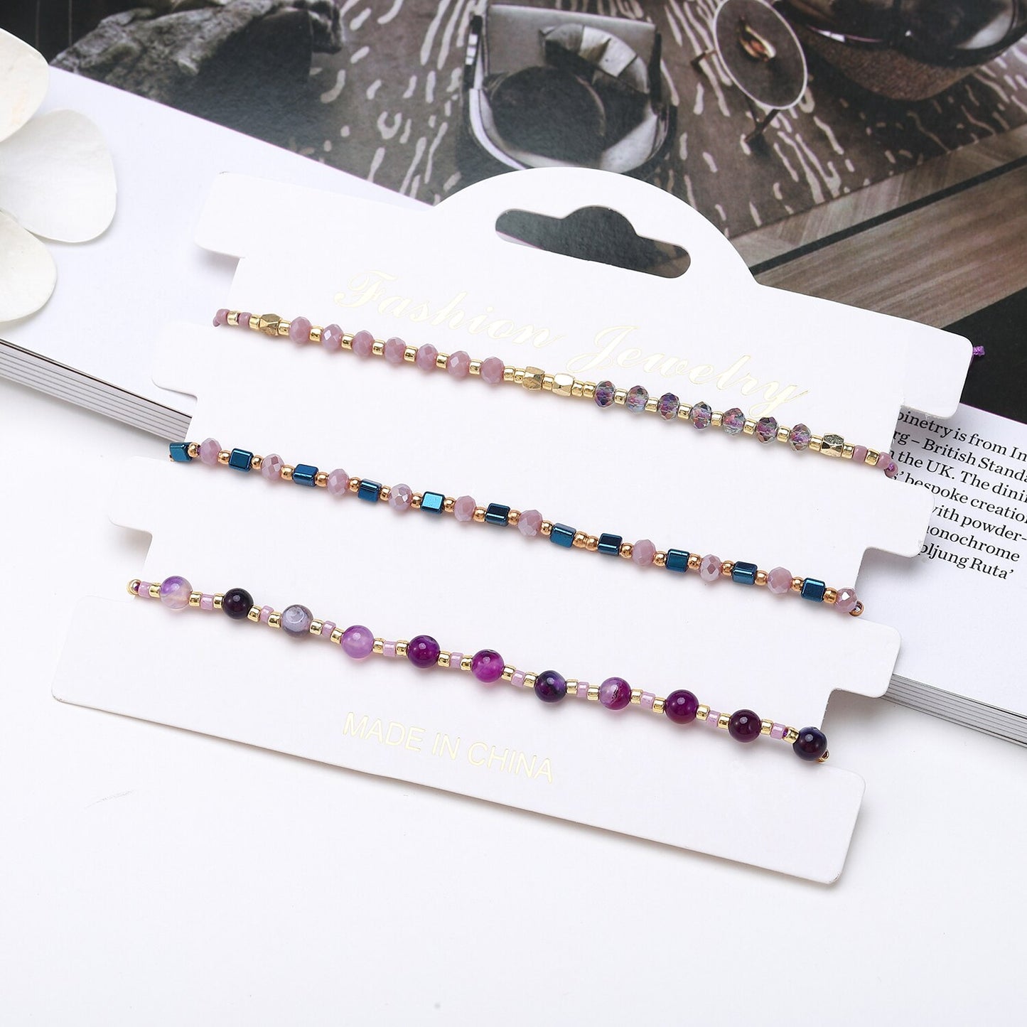 3pcs/set Stackable Crystal Beads Charms Bracelets for Women Handmade Adjustable Braided Beach Surfer Bracelets Couple Jewelry