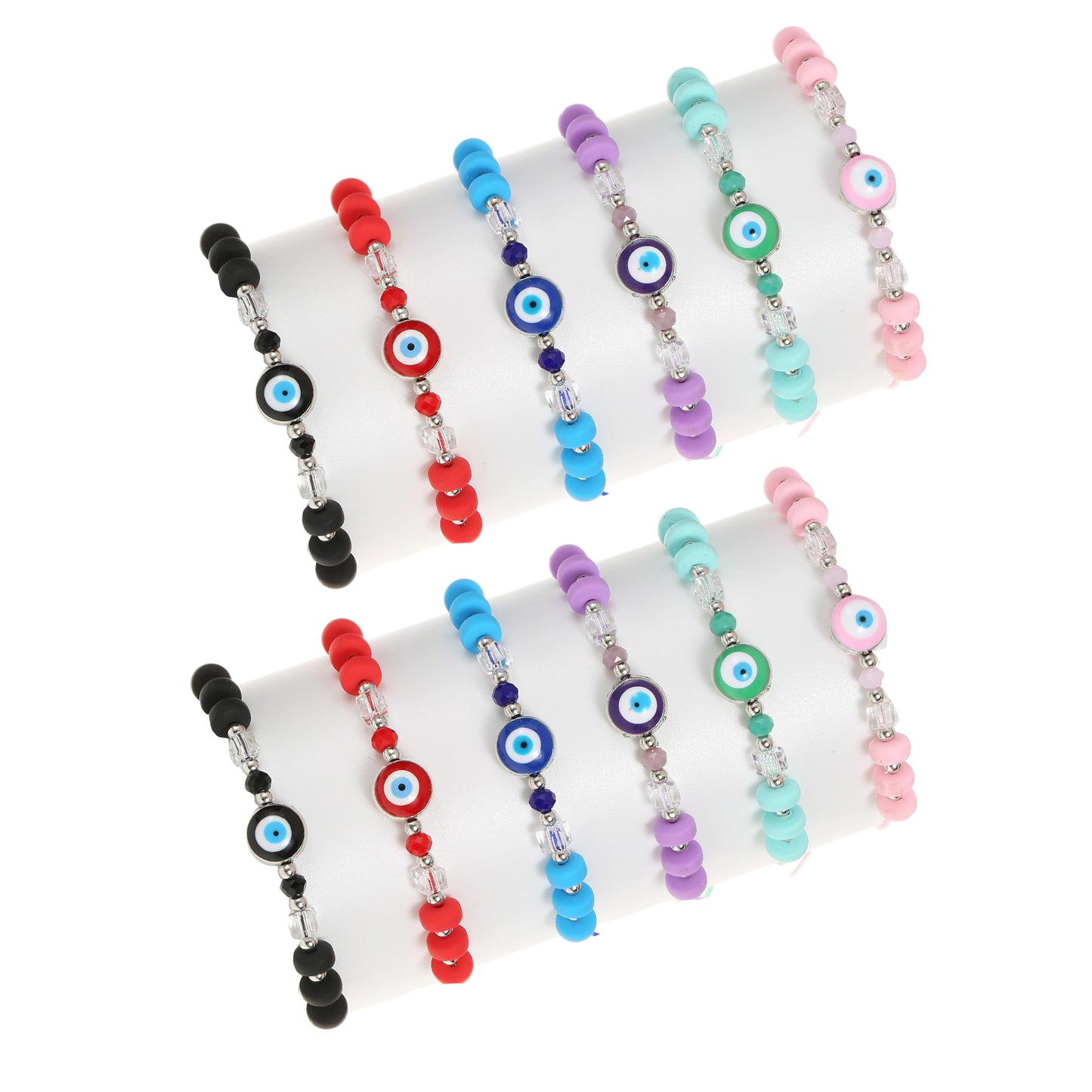 12pcs Blue Evil Eye Bracelet Bohemia Jewelry Handmade Woven Rope Acrylic Macaron Beaded Bracelets for Women Girl Gift