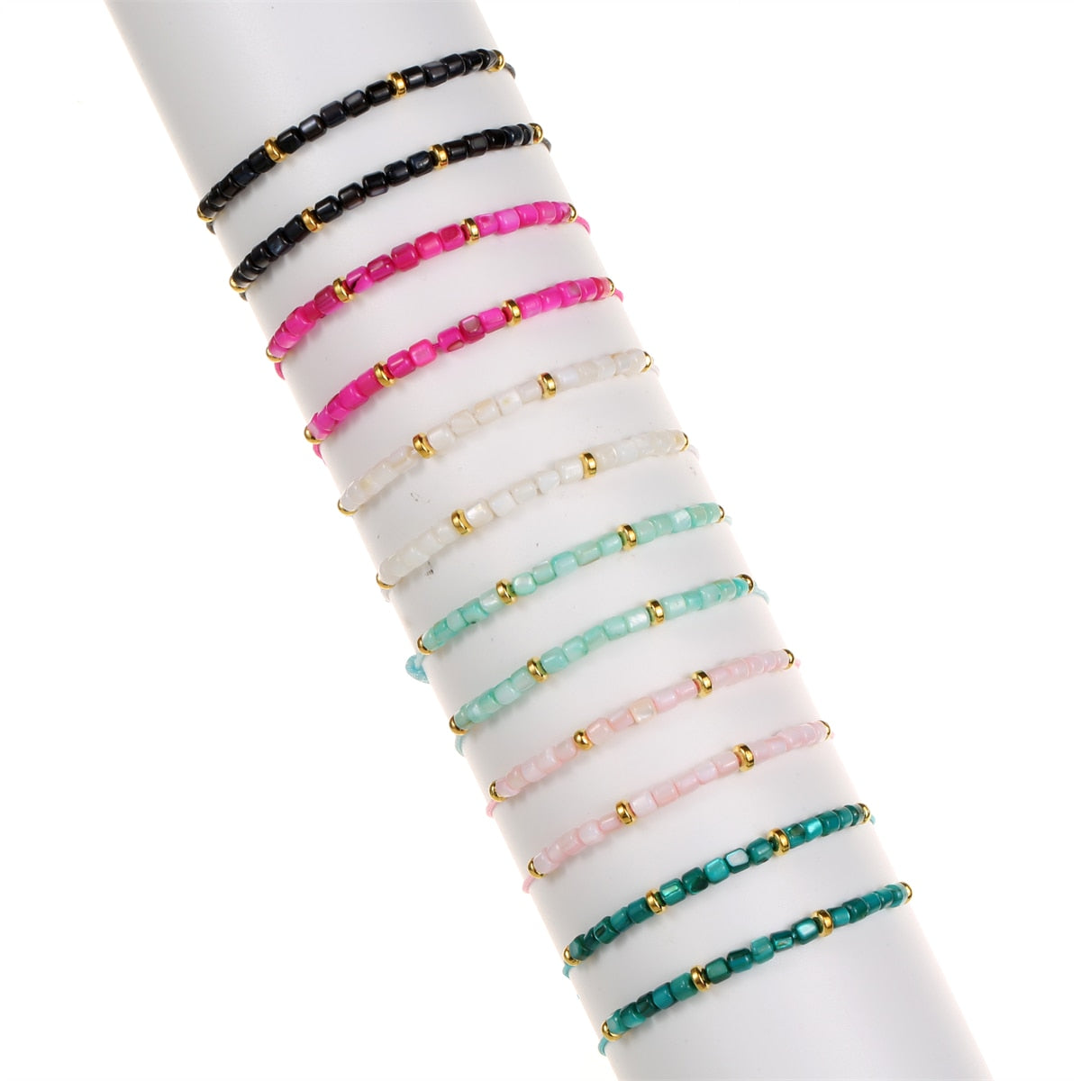 12pcs Cylindrical Shell Beaded Braided Bracelet Set for Women Crystal Bead Chain Anklet Jewelry Gifts Wholesale