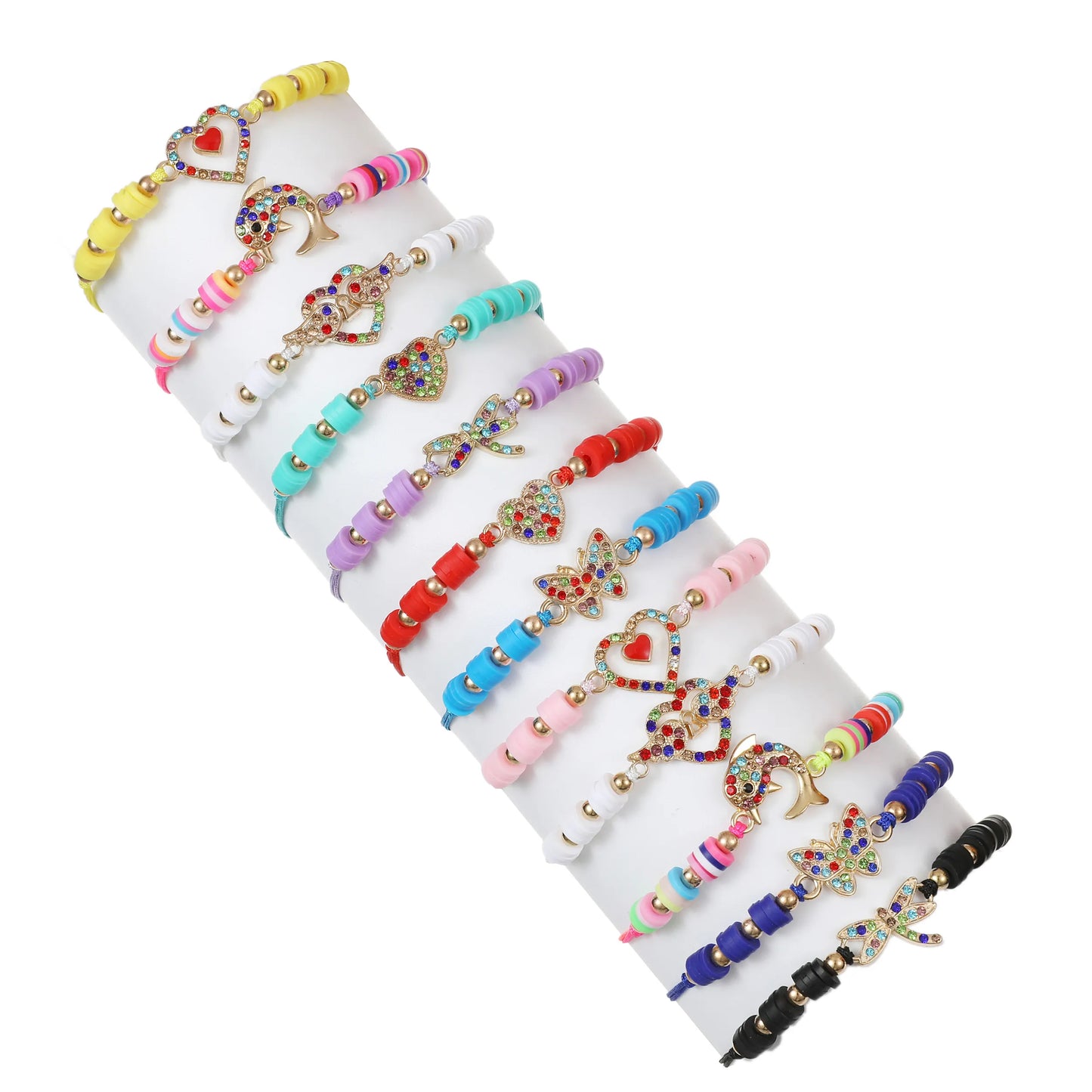 Women 12pcs Butterfly Dragonfly Love Dolphin Pendant Bracelet Colored Crystal Inlaid Adjustable Couple Bracelets Anklets Gift