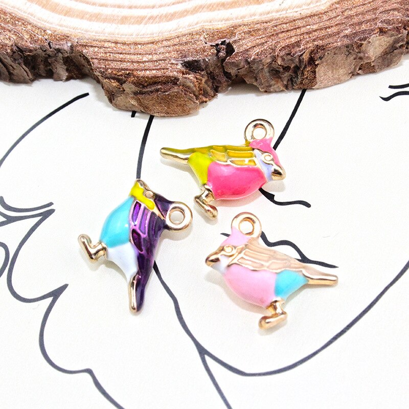 10pcs Drip Oil Alloy Bird Pendant DIY Accessories for Necklace Earrings Jewelry Making Color Enamel Three-dimensional Pendant