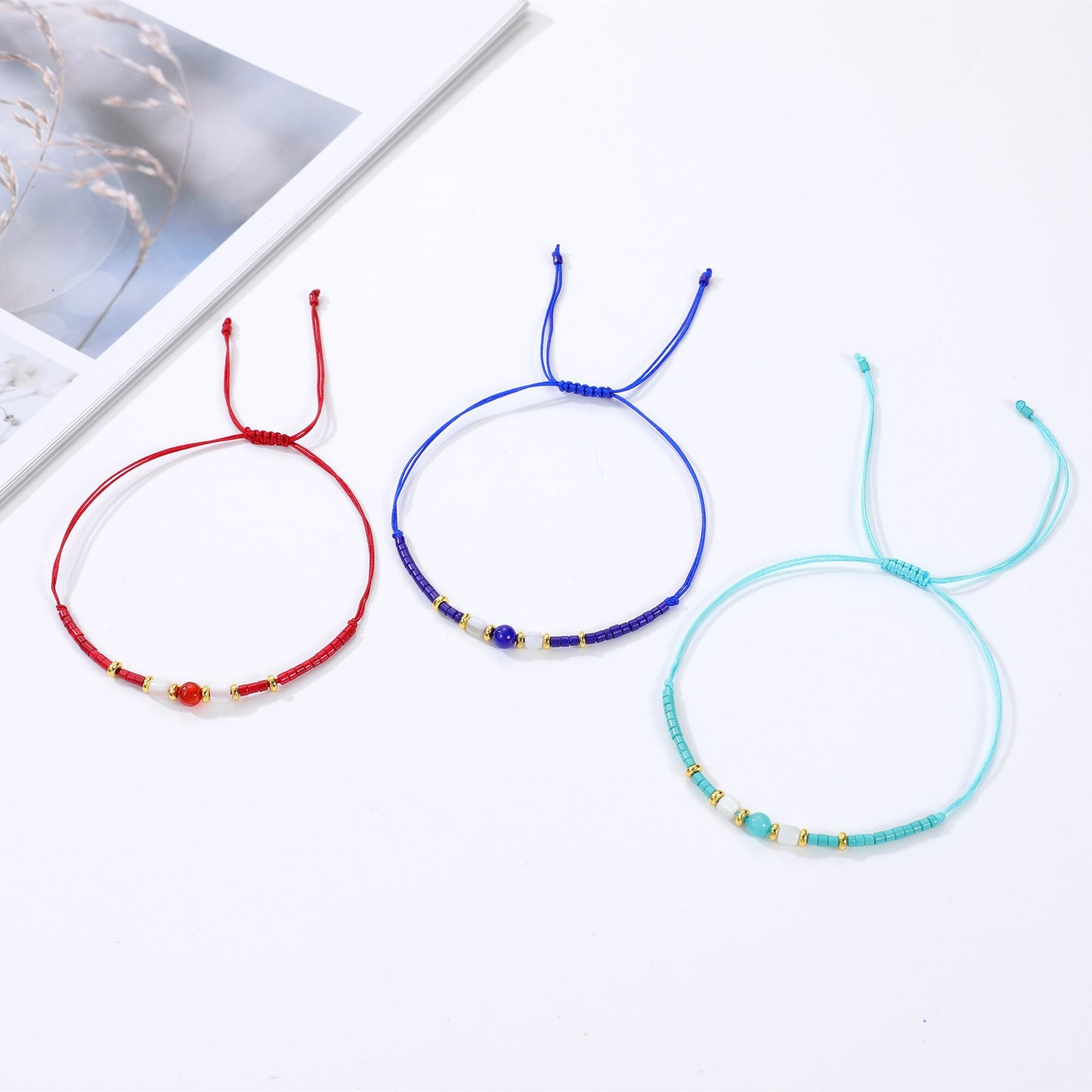 12pcs/lot Japanese Rice Beads Natural Stone Pearl Charms Bracelet for Women Men Adjustable Hand-woven Rope Chain Party Jewelry