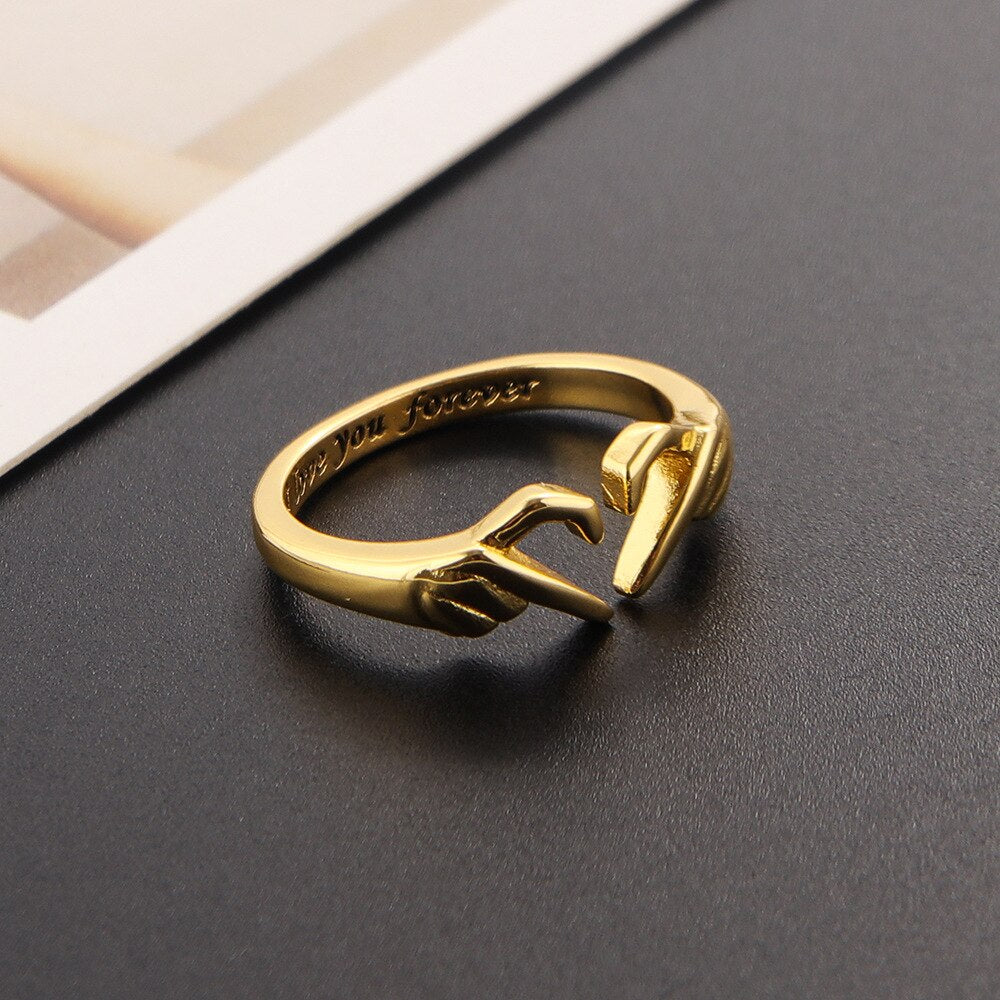 Fashion Double Hand Heart Ring Love Hug Hand Couple Ring I Love You Forever Open Ring for Women Daughter Hand Ring Jewelry