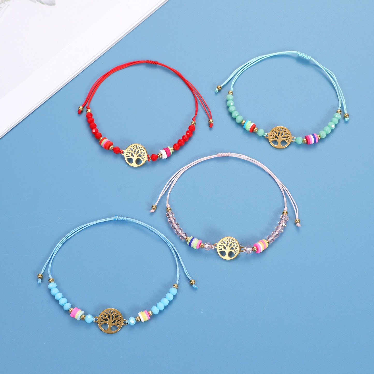 12pcs Tree of Life Charm Bracelets Set Women Adjustable Rope Rhinestone Bracelet Wristband Bohemia Jewelry Wholesale