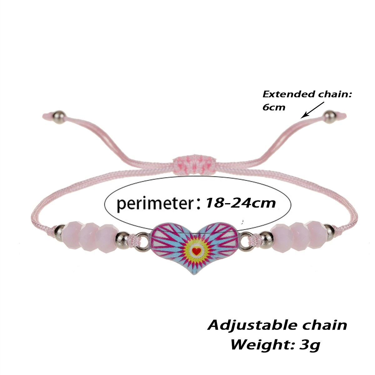 Enamel Charms Elastic Heart Pendant Bracelet for Women Adjustable Braided Rope Chain Crystal Bead Wristband Bracelet Jewelry