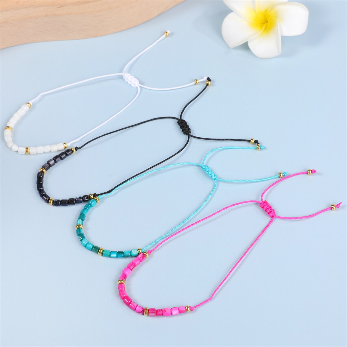 12pcs Cylindrical Shell Beaded Braided Bracelet Set for Women Crystal Bead Chain Anklet Jewelry Gifts Wholesale