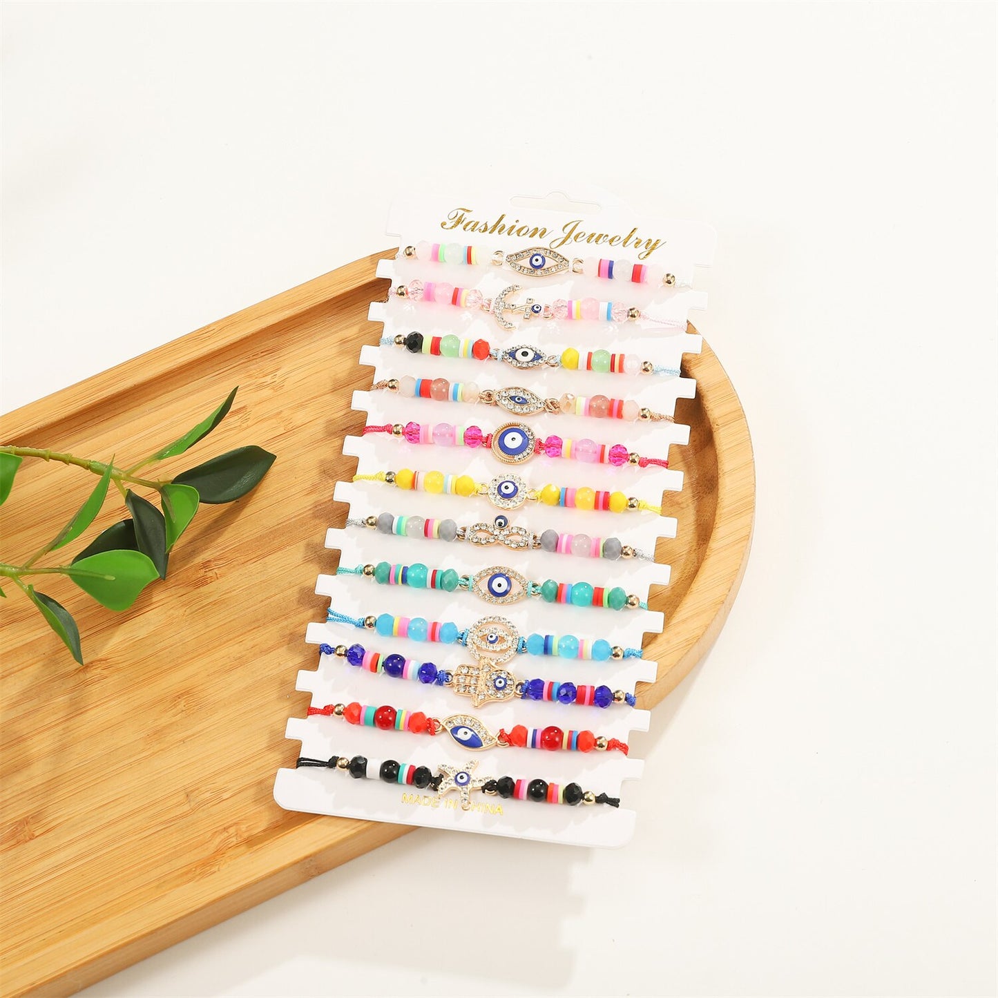 12pcs Evil Eye Starfish Star Pendant Braided Charms Bracelets for Women Adjustable Rope Chain Anklets Beach Handmade Jewelry