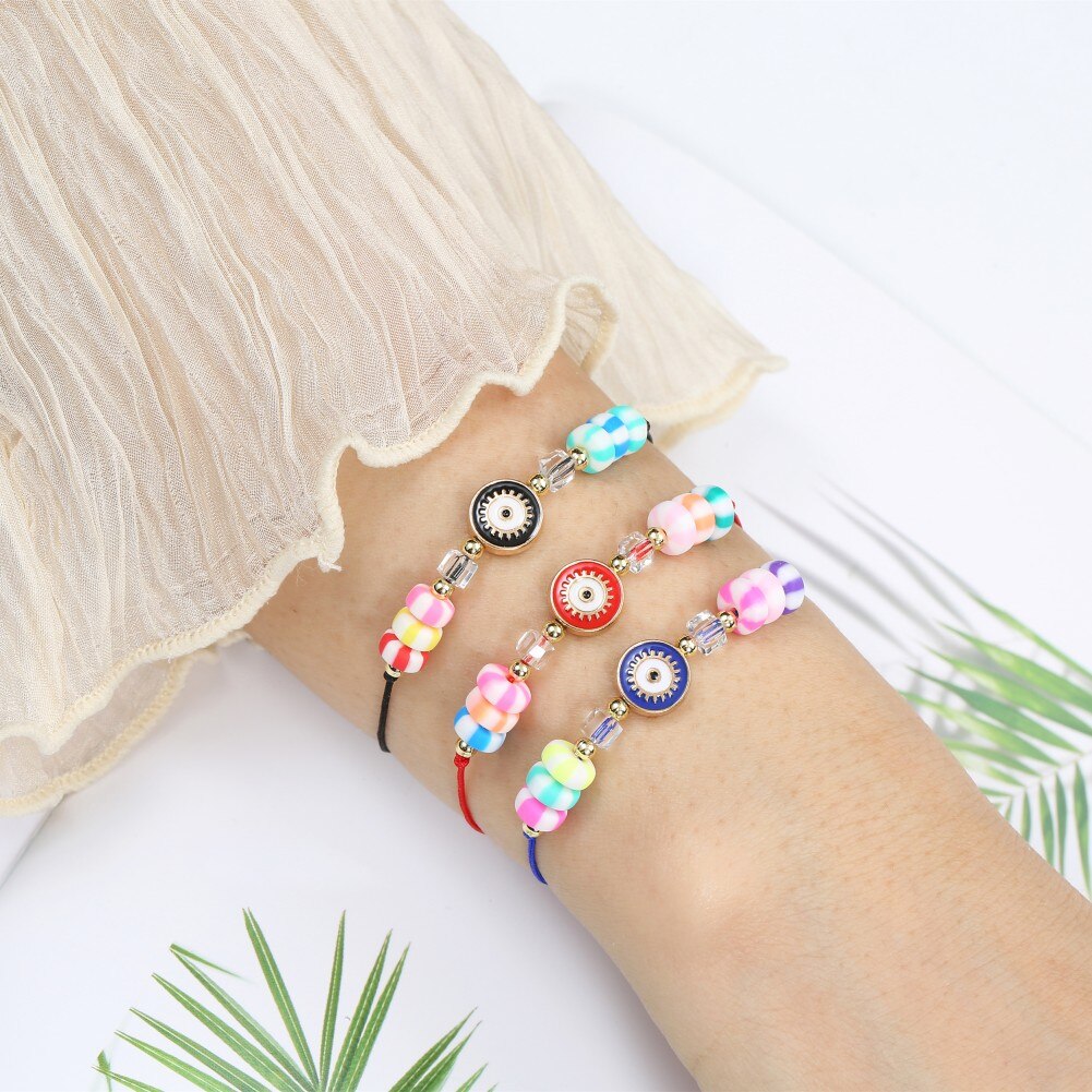 12pcs Candy Color Beads Evil Eye Blue Charm Stretch Bracelet Mal De Ojo Bracelet Protection and Blessing for Men and Women