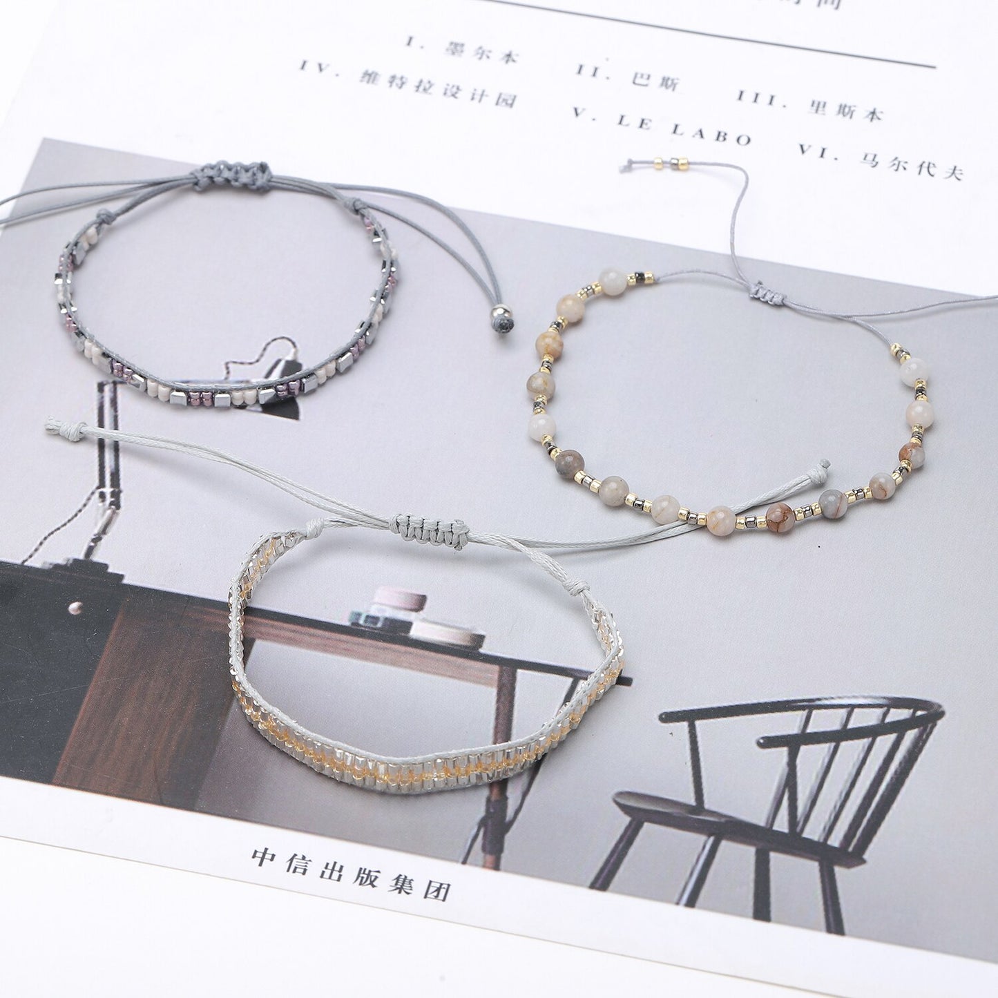 3pcs/set Stackable Crystal Beads Charms Bracelets for Women Handmade Adjustable Braided Beach Surfer Bracelets Couple Jewelry