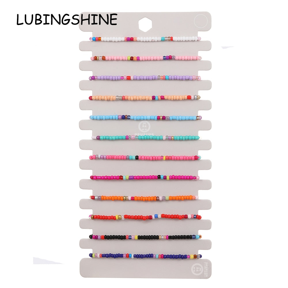 12pcs/lot Colorful Seeds Bead Bracelet for Women Men Adjustable Size Hand-woven Rope Chain Acrylic Bead Anklets