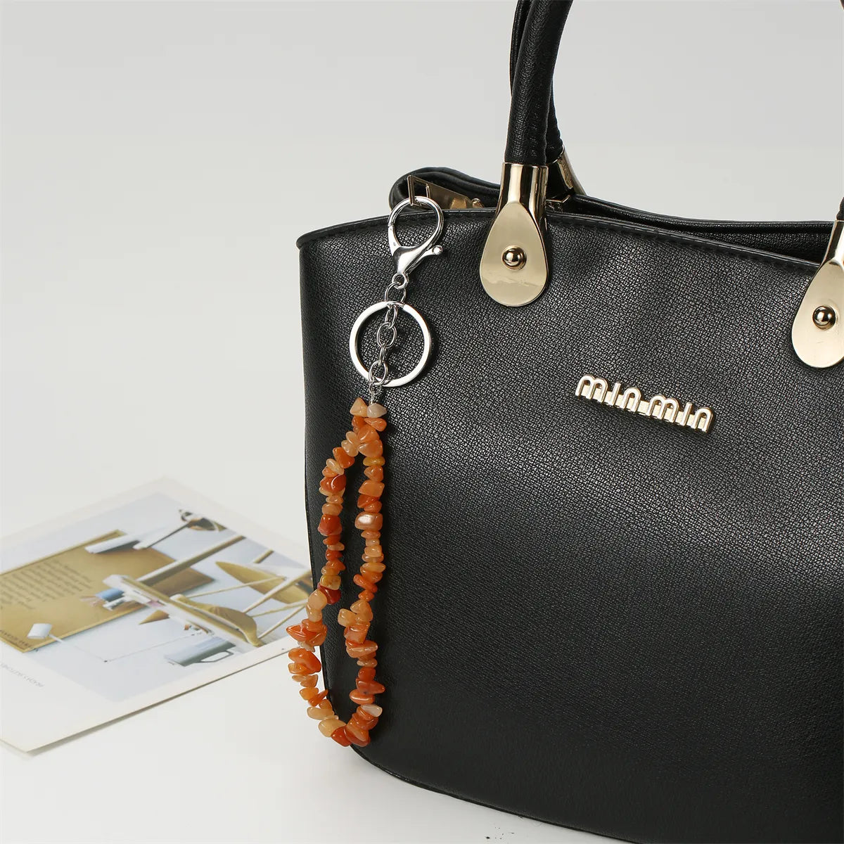 Natural Stone Mobile Phone Chain for Men Women Gravel Amethyst Quartz Stone Keychain Anti-lost Lanyard Bag Charm